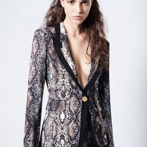 Smythe Taped Peaked Black Lapel Blazer in Snake Print Size 8